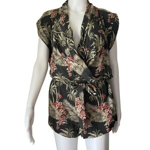 One teaspoon Palm Kingston plays tropical black green red shorts romper - small